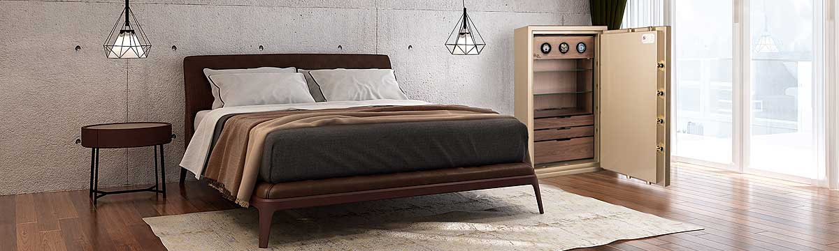 Una Caja Ollé Serie Ilux Design en un dormitorio